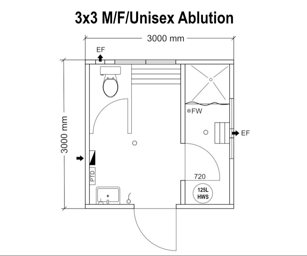 3x3 unisex ablution